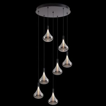 K Light K-LED-CC4-7/SM 230v 17.5W LED Cape Grape Smoke Glass Pendants on a Round Plate Smoke Glass