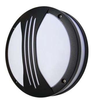 K Light KLB-5533 18W E27 Round Patterned Bulkhead Matt Black with Opal White PC Cover