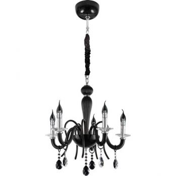 K Light KLCH-4000/BL 5 Black Glass Arm Chandelier with Crystals with K9 Clear Crystal