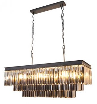 K Light KLCH-5515/BL 11 x E14 Smoke Crystal Rectangular Chandelier Black