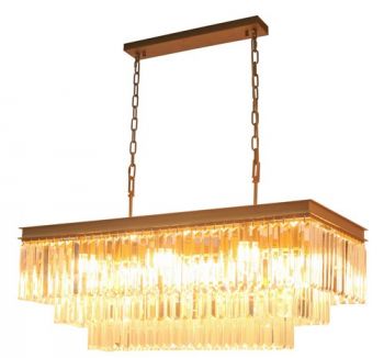 K Light KLCH-5515/SG 11 x E14 Smoke Crystal Rectangular Chandelier Satin Gold