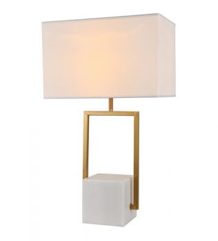 K Light KLT-151 230v 40W Verdi Table Lamp White Shade, White Marble and Gold