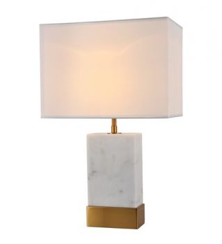 K Light KLT-152 230v 40W Bach Table Lamp White Shade, White Marble and Gold