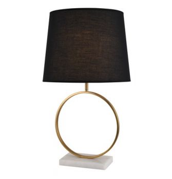K Light KLT-153 230v 40W Vivaldi Table Lamp Black Shade, White Marble and Gold