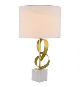K Light KLT-155 230v 40W Mozart Table Lamp White Shade, White Marble and Gold
