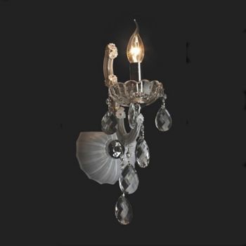 K Light KLW-8061/1W E14 1 Arm White Glass and K9 Crystals Wall Light