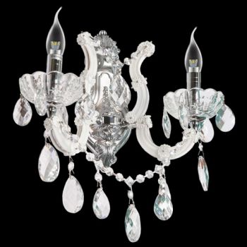 K Light KLW-8061/2W E14 2 Arm White Glass and K9 Crystals Wall Light