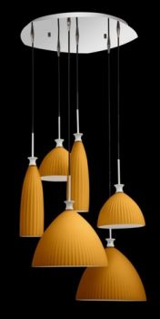 K Light M-KLCH-5011-6O Round Glass Cluster (6 Light) Orange/Chrome