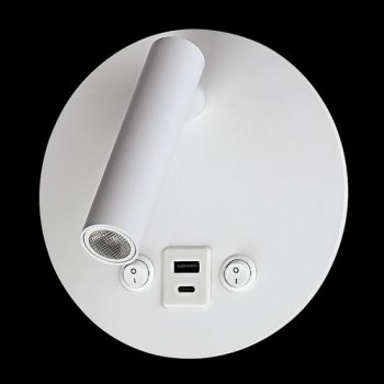 K Light MB-140/WH-USB 230v 2W+6W LED Round Wall Reading Light with Backlighting, USB & USB-C Port