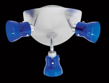 K Light MG-SPECTRUM/3P G5.3 50W MR16 Three Adjustable Blue Colour Glass Spot Lights on Satin Plate