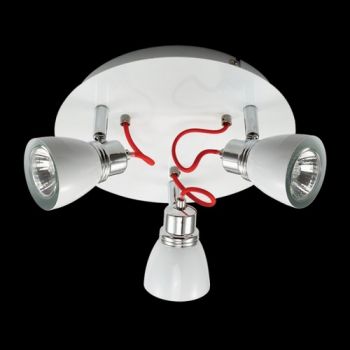 K Light WYN-N-KLS-851-3P/WH Three GU10 Adjustable Spot Lights on a Plate White and Chrome/Red Cord