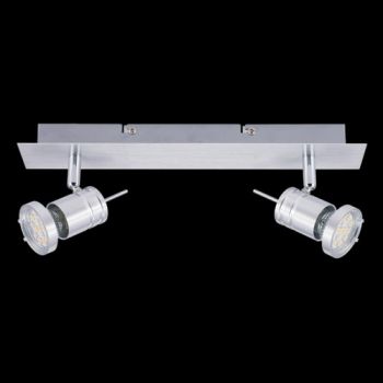 K Light N-KLS-95-2B/NS Two GU10 Adjustable Brushed Aluminium Spot Lights on a Bar Brushed Aluminium