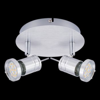 K Light N-KLS-95-2P/NS Two GU10 Adjustable Brushed Aluminium Spot Lights on a Plate Brushed Aluminium