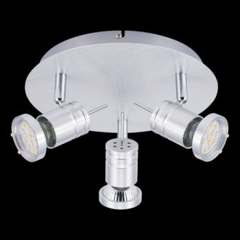 K Light N-KLS-95-3P/NS Three GU10 Adjustable Brushed Aluminium Spot Lights on a Plate Brushed Aluminium