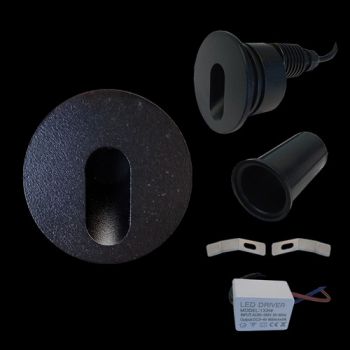K Light WYN-ST-LED-102RD/BL 230v 2W LED SMD Round Recessed Step Light Black