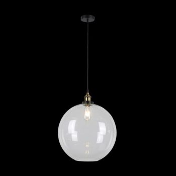 K Light T-KLCH-109/L Antique Brass and Glass Ball Pendant Clear Glass 40cm Large