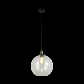 K Light T-KLCH-109/M Antique Brass and Glass Ball Pendant Clear Glass 30cm Medium