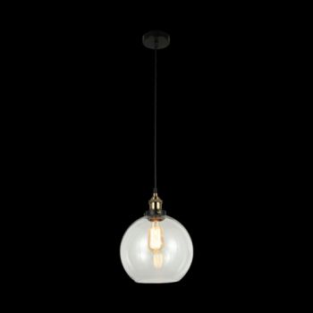 K Light T-KLCH-109/S Antique Brass and Glass Ball Pendant Clear Glass 25cm Small