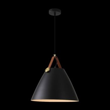 K Light T-KLCH-122-L/BL, T-KLCH-122-L/CO, T-KLCH-122-L/SL, T-KLCH-122-L/WH Large Leather and Iron Cone Metal Pendant (Multiple Colours/Finishes)
