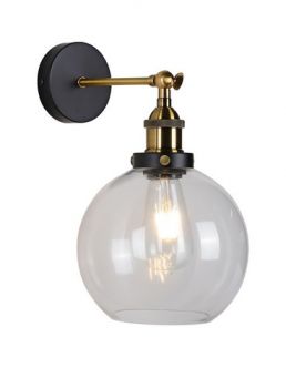 K Light T-KLW-3140 Antique Brass and Glass 20cm Ball Wall Light Clear Glass