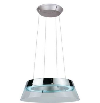 K Light U-8618 55W T5 Round Glass Fluorescent Pendant Satin Chrome with Clear Glass