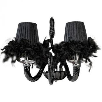 K Light U-KLW-5757-2/BK, U-KLW-5757-2/WH Glass Arm Wall Light with Feather Trimmed Shades (Multiple Colours/Finishes)