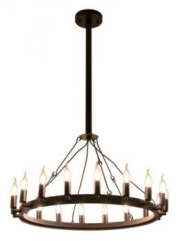 K Light WE-KLCH-397-18 230v 40W E14 Large Round Ranch Iron Pendant Black
