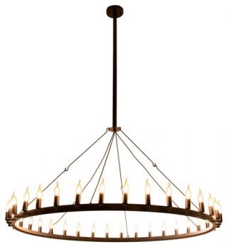 K Light WE-KLCH-397-36 230v 40W E14 XL Round Ranch Iron Pendant Black