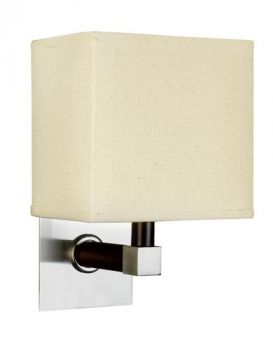 K Light WYN-MB6020 Wood Arm with Fabric Shade Wall and Reading Light Chrome and Wood with Cream Fabric Shade