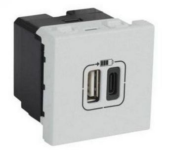 Legrand Arteor 570077 1 USB TypeA + C Charging Socket 3A / 15W 230V 5V 2Modules Soft Aluminium