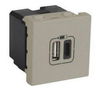 Legrand Arteor 571077 1 USB TypeA + 1 USB Type C Charging Socket 3A / 15W 230V 5V 2Modules Champagne