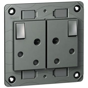 Legrand Arteor 572522 Twin Socket 16A 2X2Pole And Earth Switched Shuttered Magnesium