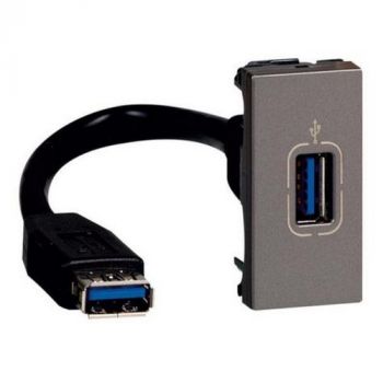 Legrand Arteor 572594 USB Female 2.0 Socket Preterminated WithA 15 Cm Cord 1Module Magnesium