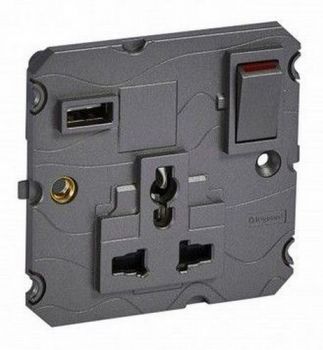 Legrand Arteor 572638 Multi2Pole And Earth Switched Socket Outlet 16A 250 V/ 15A 127V With USB Charger Magnesium