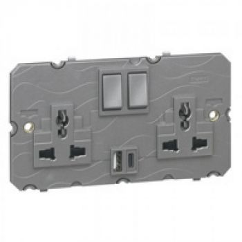 Legrand Arteor 572639 Multi2X2Pole And Earth Switched Socket Outlet 16A 250 V/ 15A 127V With USB Charger Magnesium