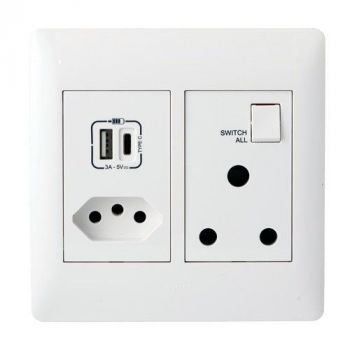 Legrand Ysalis 701047 Mono Block 1X Socket And 1X New Socket And Double USB TypeA And C 5Vdc 3A Intelligent Charging White