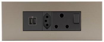 Legrand Arteor PA6MODBMCH 6Module Power Cluster Including Double TypeA USB And Socket s Champagne/Magnesium