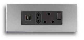 Legrand Arteor PA6MODBMSA 6Module Power Cluster Including Double TypeA USB And Socket s Soft Aluminium/Magnesium 