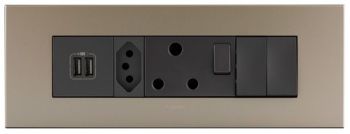 Legrand Arteor PA8MODSMCH 8Module Power Cluster Including Double TypeA USB And Socket s And 2 Switches Champagne/Magnesium