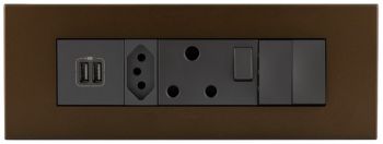 Legrand Arteor PA8MODSMDB 8Module Power Cluster Including Double TypeA USB And Socket s And 2 Switches Dark Bronze