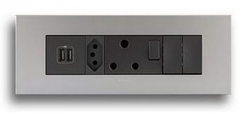 Legrand Arteor PA8MODSMSA Power Cluster Including Double TypeA USB And Socket s And 2 Switches Soft Aluminium/Magnesium 