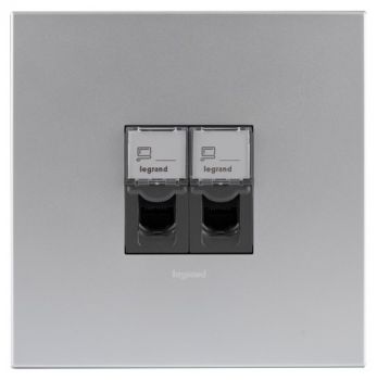 Legrand Arteor PDD44MSA Double Computer Socket Cat 5E 4X4 Soft Aluminium/Magnesium 