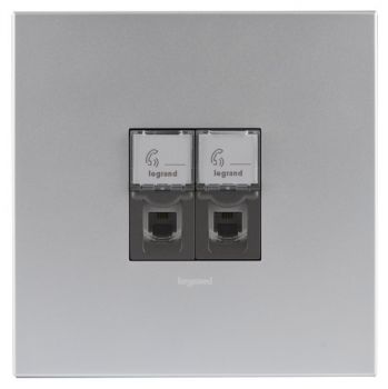 Legrand Arteor PDT44MSA Double Telephone Socket 4X4 Soft Aluminium/Magnesium 