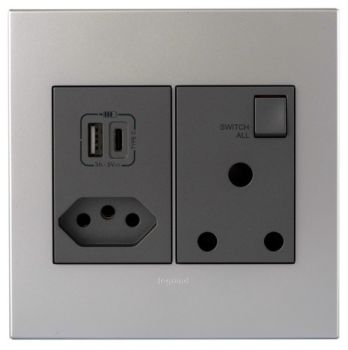 Legrand Arteor PMONU44MSA Socket s With TypeA And C USB Monobloc 4X4 Soft Aluminium/Magnesium 