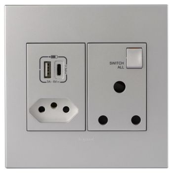 Legrand Arteor PMONU44SASA New Socket s With TypeA And C USB Monobloc 4X4 Soft Aluminium