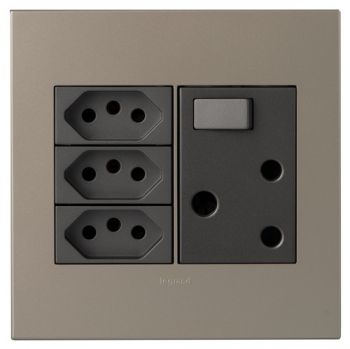 Legrand Arteor PN44MCH Single Switched Socket With 3XSocket 4X4 Champagne/Magnesium