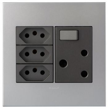 Legrand Arteor PN44MSA Single Switched Socket With 3 X Socket 4X4 Soft Aluminium/Magnesium 