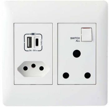 Legrand Ysalis PYMONU44WHT Mono Block 1X Socket And 1X New Socket And Double USB Type Ac 5Vdc 3A Intelligent Charging 4X4 White