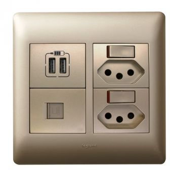 Legrand Ysalis PYNSUD44CHA New Socket Switched X 2 + USB X 2 + Data 4X4 Champagne