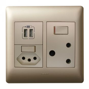 Legrand Ysalis PYONSU44CHA Socket Switched New Socket Switched + Double USB 4X4 Champagne